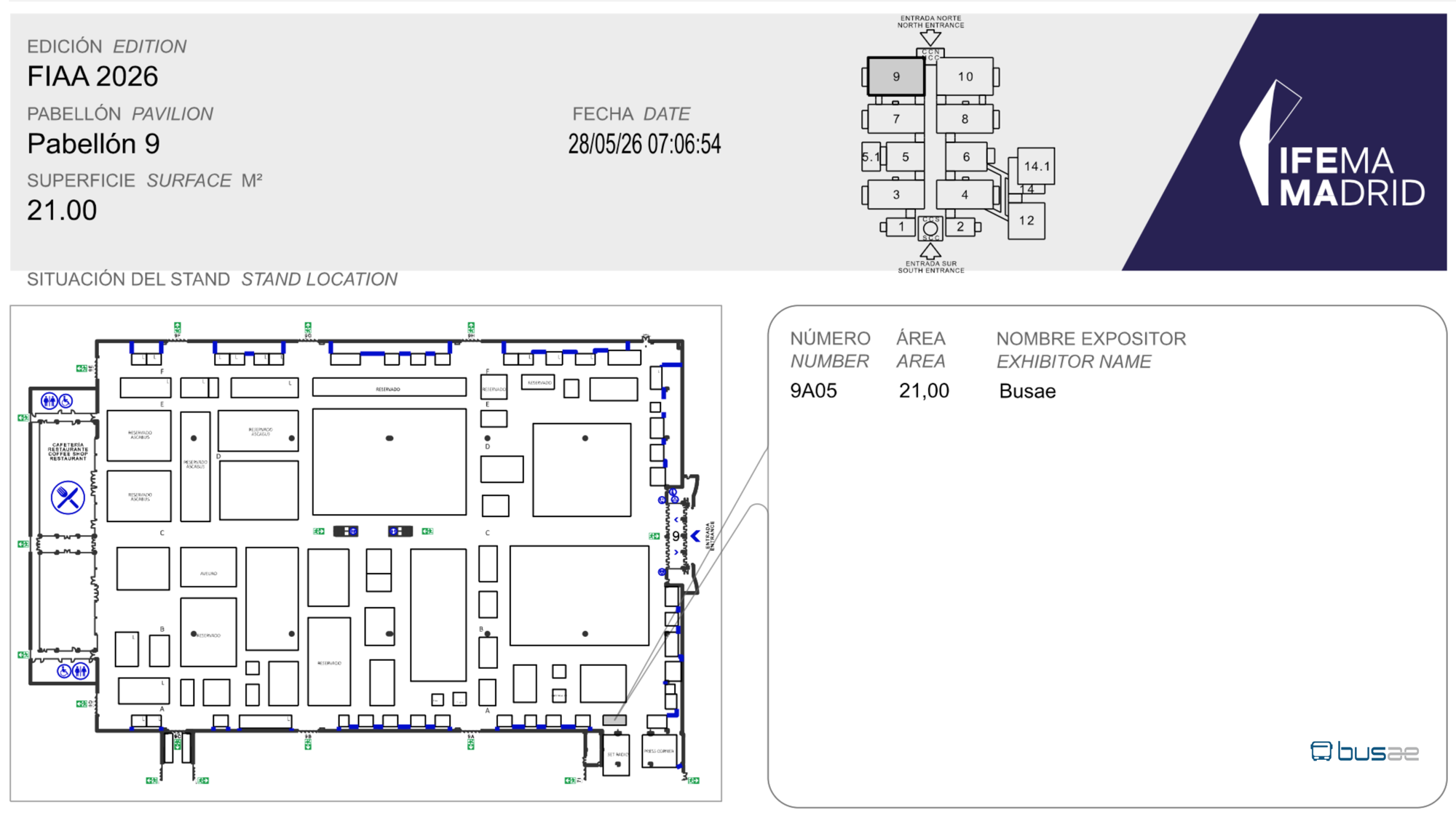Location of Busae's stand in hall 9 at FIAA 2026