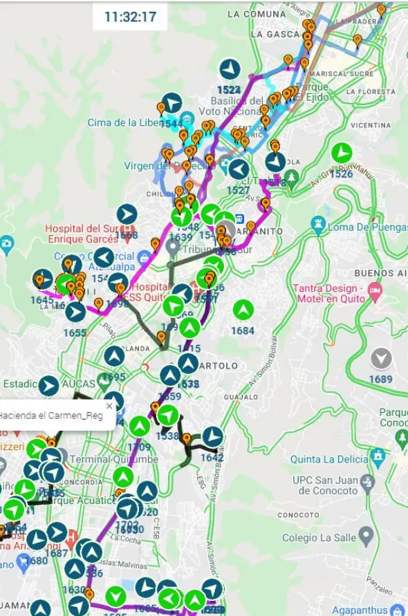 Mapa de la plataforma Busae con la flota de autobuses en tiempo real